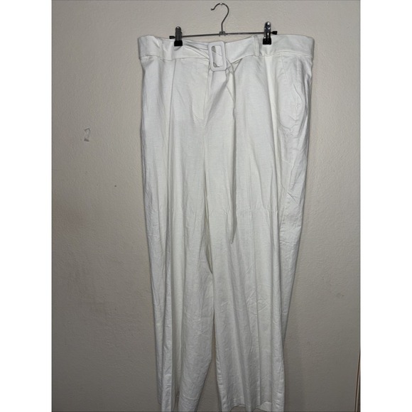 Lane Bryant Plus Size 18R White Belted Linen Wide Leg Trouser Pant NWT $69 - Picture 1 of 5